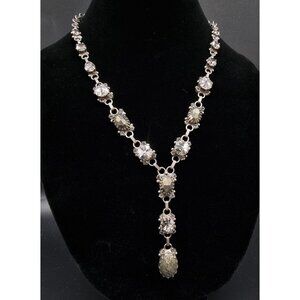 Rare Find SORRELLI Vintage-Inspired Silver Necklace With Crystal & Hematite